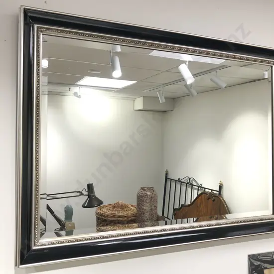 Large Bevel Edged Silvered & Ebonised Rectangular Wall Mirror