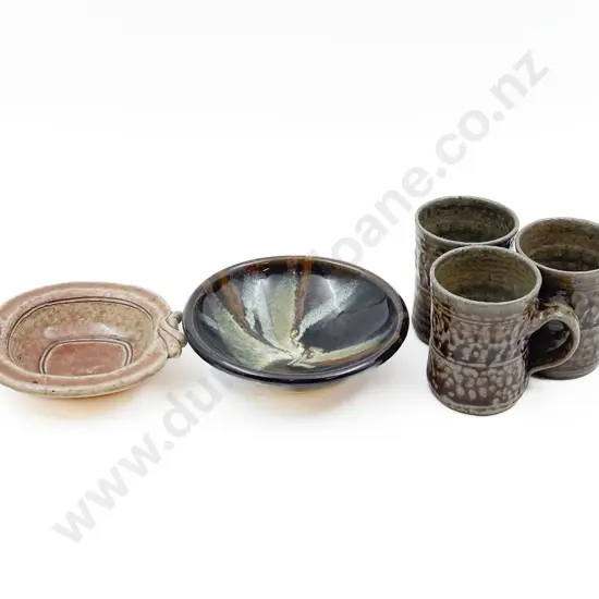 Three Mirek Smisek Mugs with Brian Gartside Dish and Other