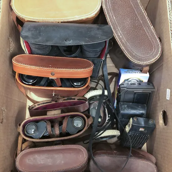 Box of Assorted Vintage Binoculars etc