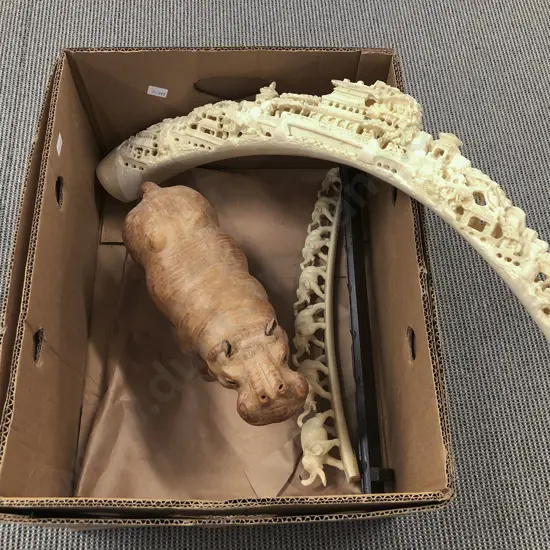 Box of Assorted Including Resin Carvings