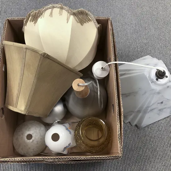 Box of Assorted Vintage Lightshades etc