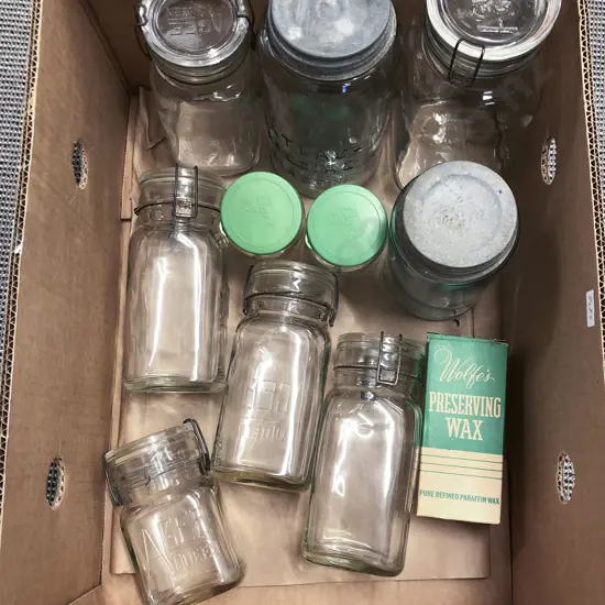 Box of Assorted Vintage Glass Jars