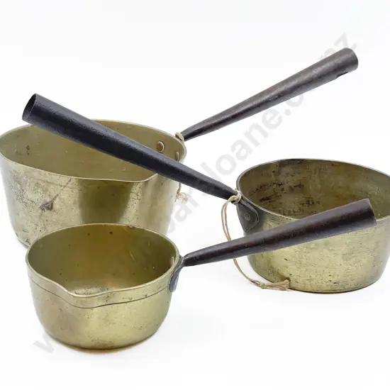 Graduated Set of Three Vintage Brass Saucepans