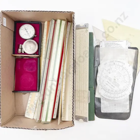 Box of Assorted Vintage Rulers etc