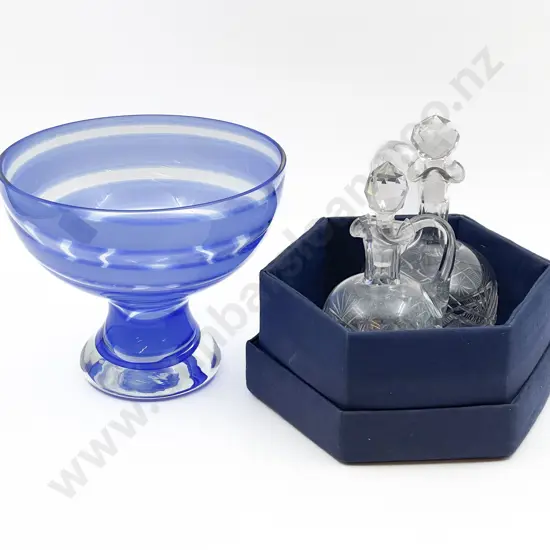 Art Glass Pedestal Bowl Together with Two Others