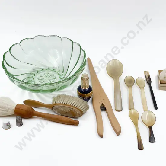 Green Pressed Glass Bowl Together with Assorted