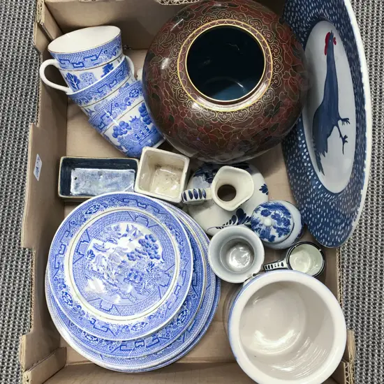 Box of Assorted Blue and White China etc