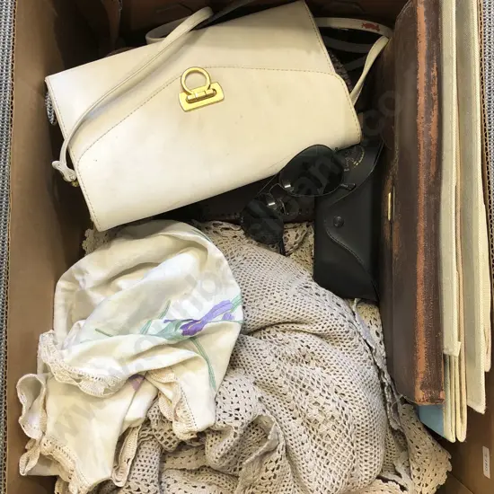Box of Assorted Vintage Including Bags and Linen etc