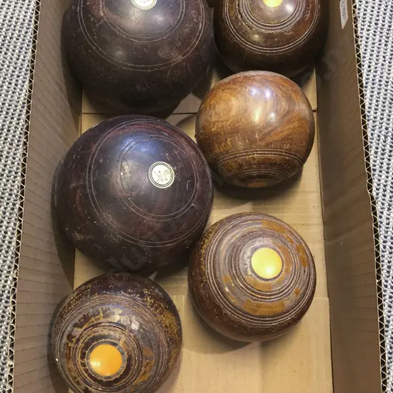 Six Assorted Vintage Lawn Bowls