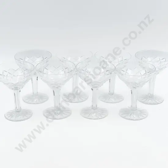 Eight Crystal Hollow Stemmed Champagne Glasses
