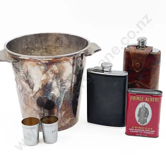 Two Hip Flasks Together with Ice Bucket etc