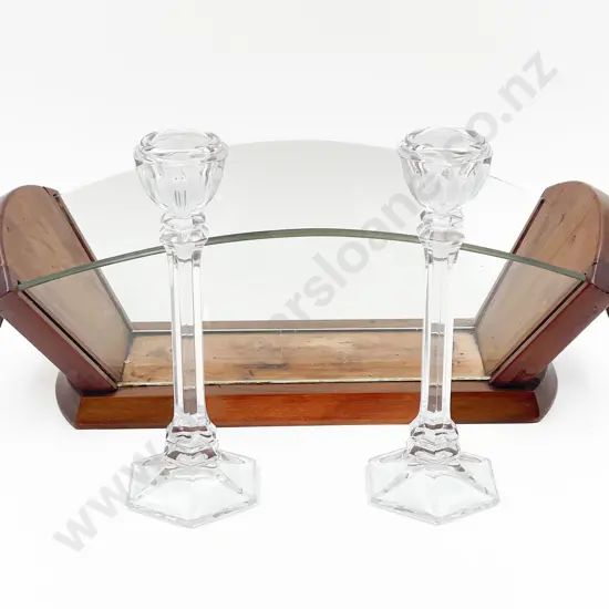 Pair of Crystal Candle Sticks with Vintage Tray