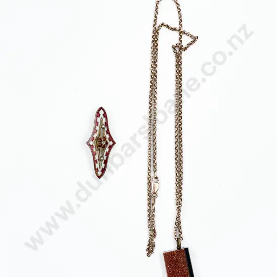 Bloodstone Book Charm on 9ct Neck Chain with Enamel Brooch