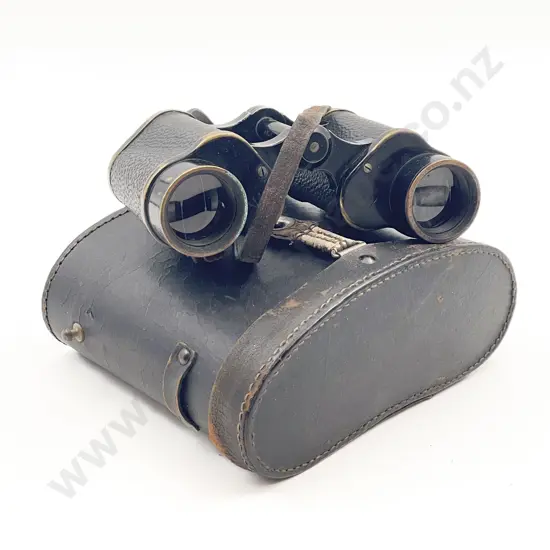 Pair WWII Kershaw & Son Bino Prism No 2 Mk II x6 Binoculars & Leather Case