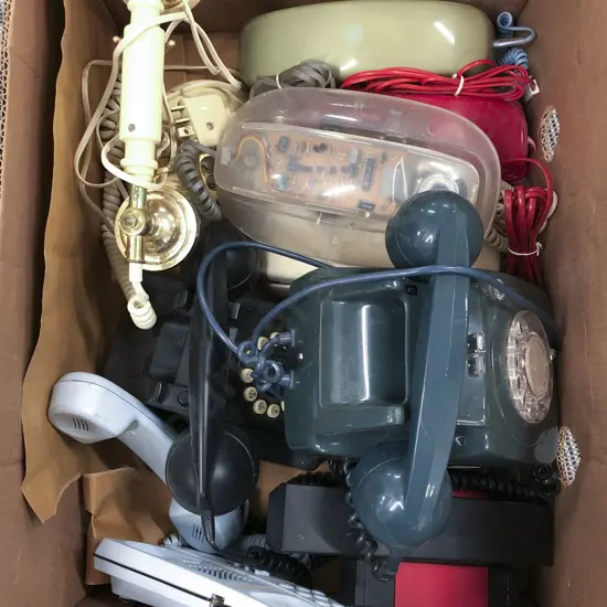 Box of Assorted Vintage Telephones