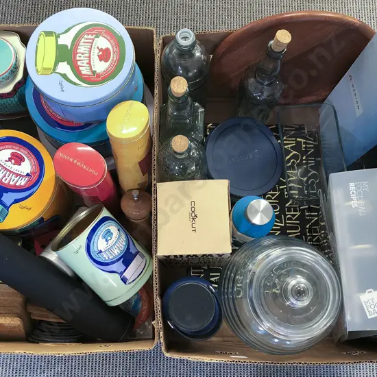 Two Boxes of Assorted Kitchenalia Including Vintage Tins etc