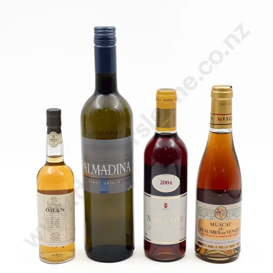 Three Bottles of Assorted Wine Together with Small Bottle of Oban Single Malt Whisky