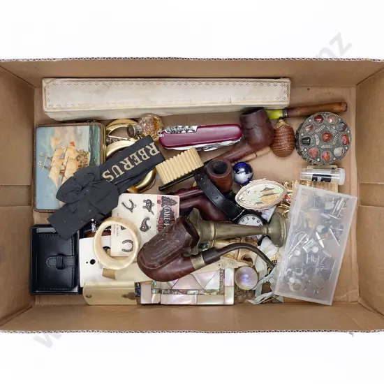 Box of Assorted Vintage Including Pipes and Card Cases etc