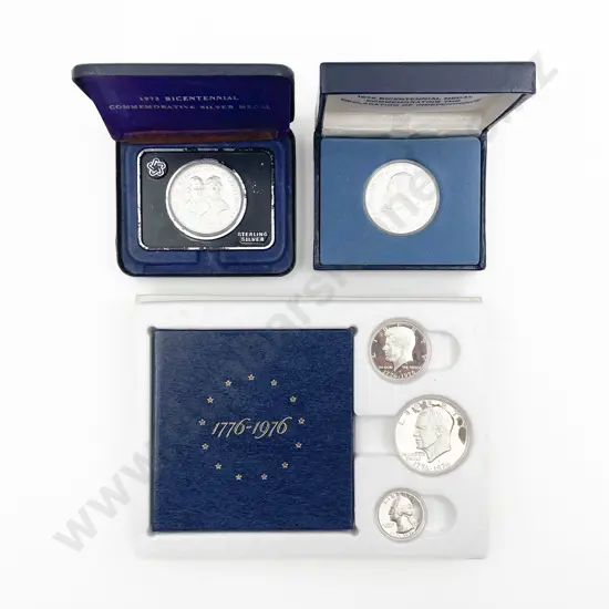 US 1976 Bicentennial Silver Jefferson Medal Liberty 3pce Set and 1973 Revolution Silver Medal