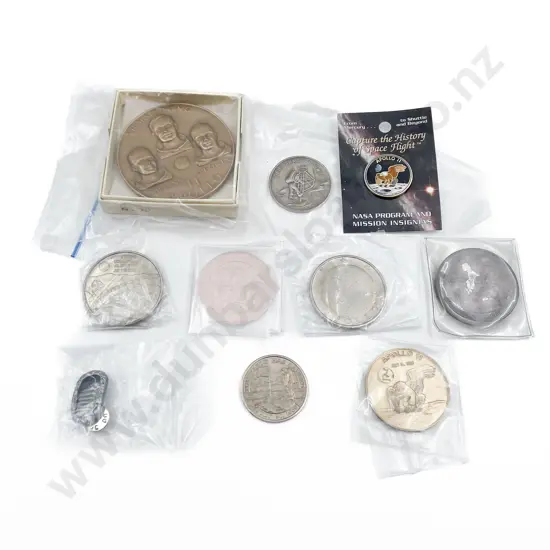 Collection Eight Apollo Mission Medallions and two buttons