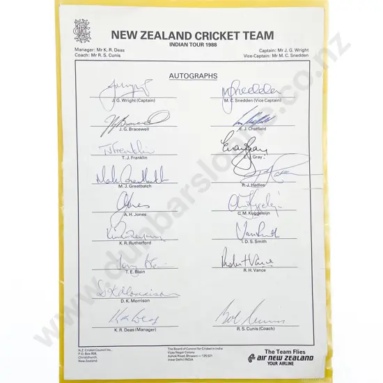 Autographs From NZ Cricket Tour India 1988