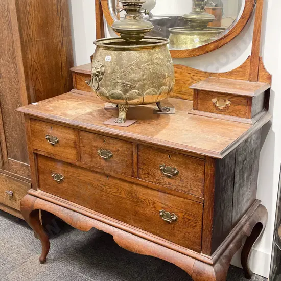 Oak Mirror Back Dressing Chest