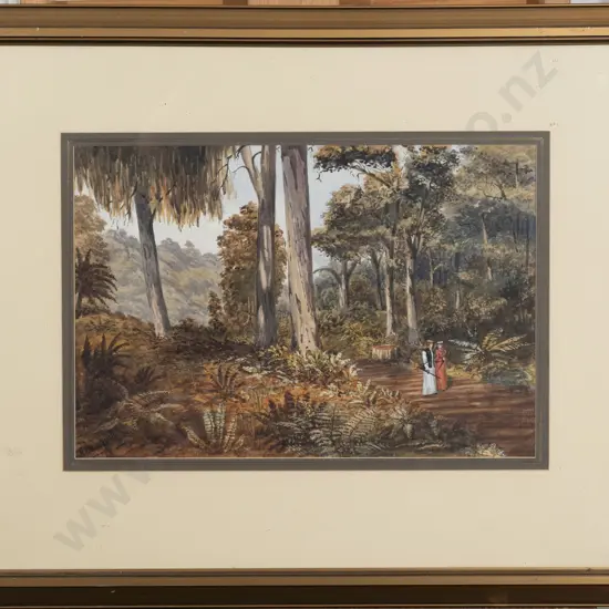 R P MacGoun - NZ Bush Study With Figures on a Path