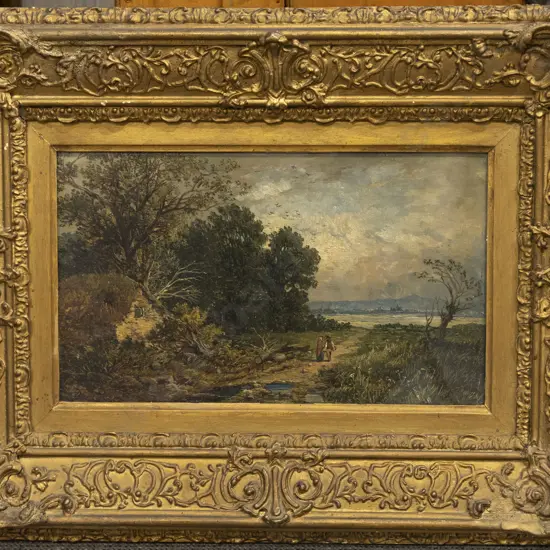 C19th School - English landscapes with Two Figures on a Path