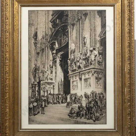 Late C19th Etching - Cathedral Entrance & Procession