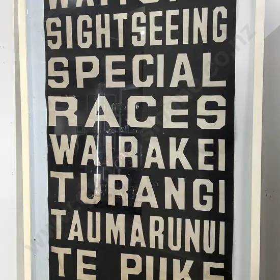 Framed Vintage NZ Destination Bus Blind (a/f)
