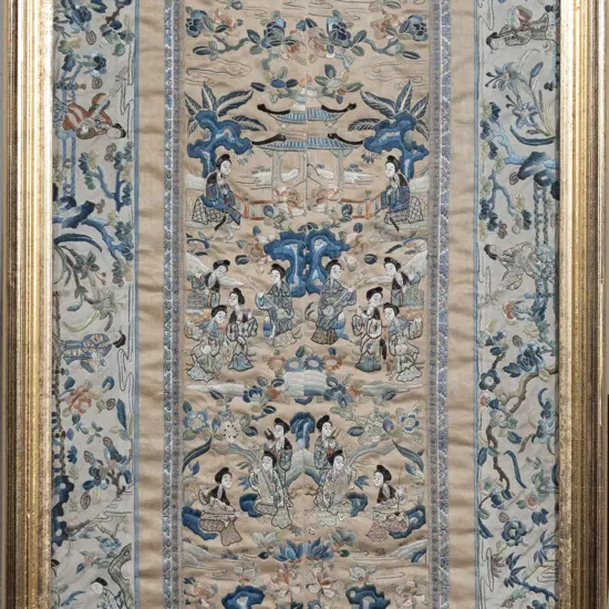 Framed Antique Chinese Silk Embroidered Kimono Panel