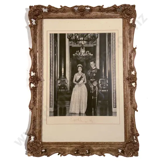 Queen Elizabeth II and Prince Philip Signed Portrait Raphael Tuck Print