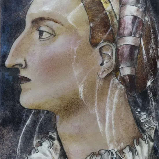 Renaissance Style Enamel Plaque "Woman In Veil"