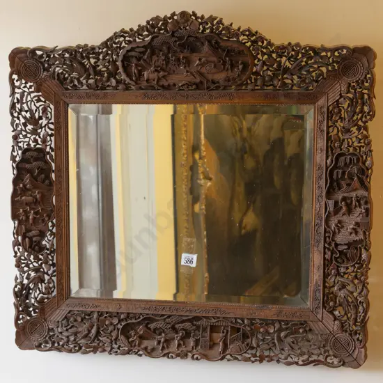 An Attractive Chinese Hardwood Carved Frame Wall Mirror