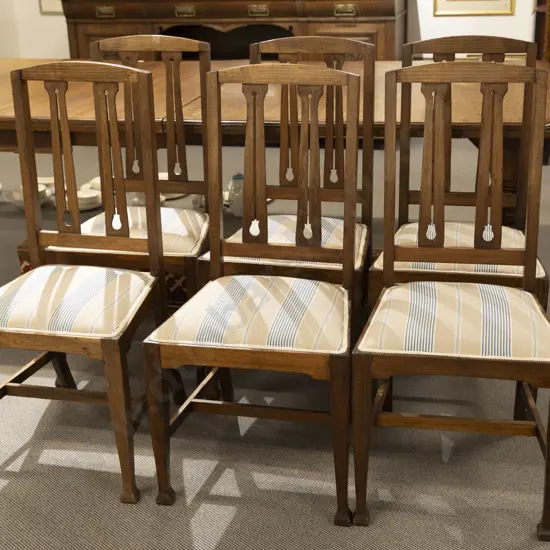 Set of Six Arts & Crafts Stained Beech Dining Chairs with twin pierced vertical splats