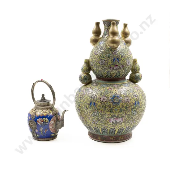 C20th Double Gourd Vase & Teapot