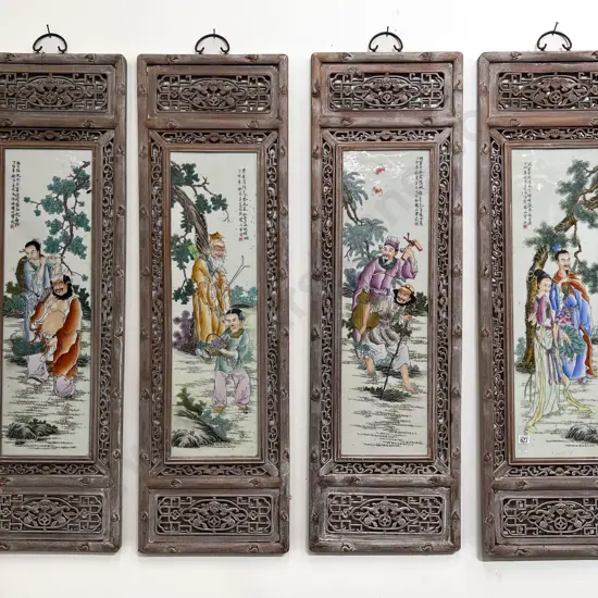 Set of Four Framed Chinese Porcelain Panels