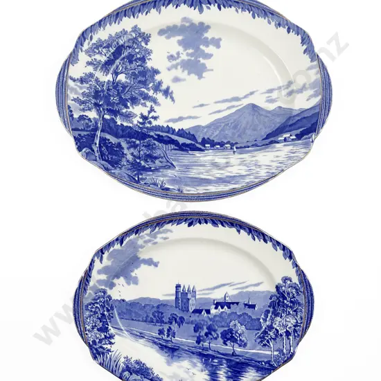 Two Burleigh Ware Blue & White Meat Plates