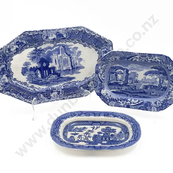Three Assorted Blue & White Dishes