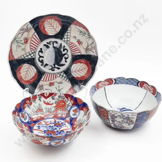 Two Imari Bowls with Shallow Plate