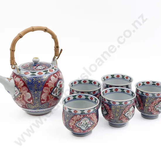 Imari Patterned Teapot and Five Cups
