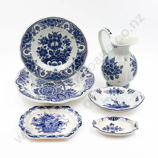 Seven Pieces of Assorted Blue & White Delft Ware