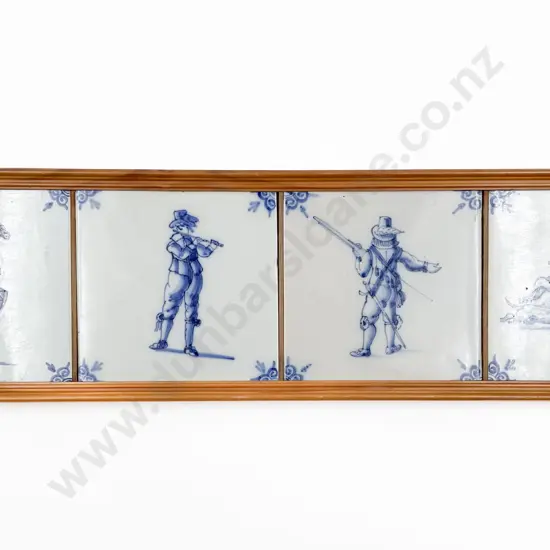 Framed Set of Four Blue & White Delft Tiles