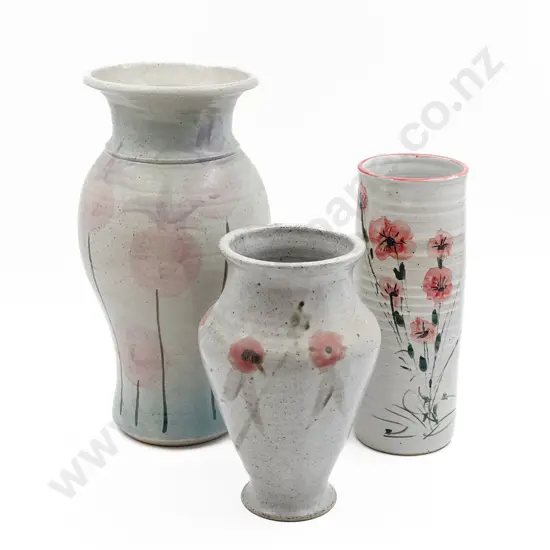 Three Handpainted Pottery Vases