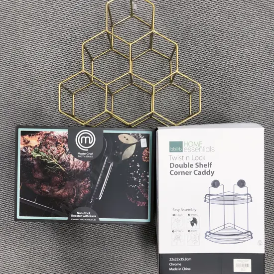 Modern Wine Rack with Boxed Non-Stick Roaster etc