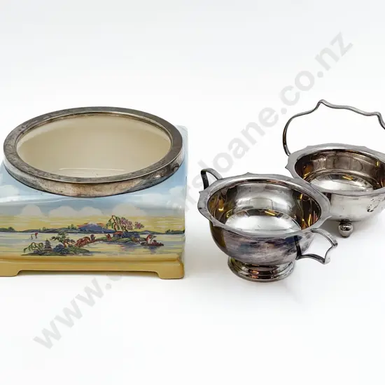 Negishi Ware Square Serving Bowl and Two Pieces S/P