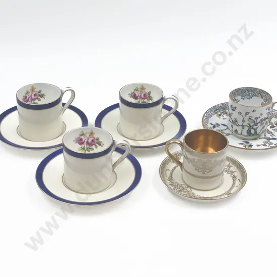 Five Minton Fancy China Coffee Cups and Saucers