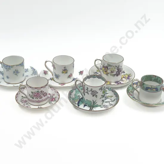 Six Staffordshire Fancy China Coffee Cups and Saucers