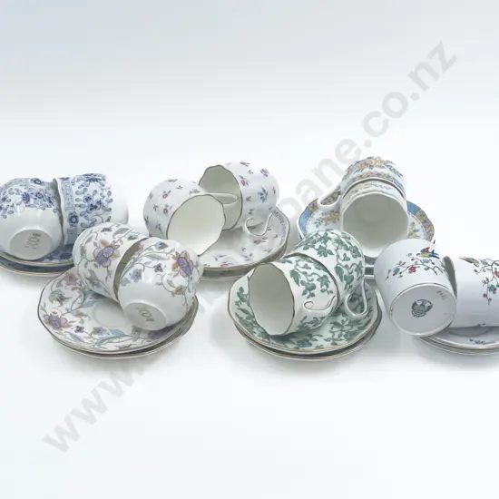 Box of Assorted Fancy China Coffee Cups and Saucers