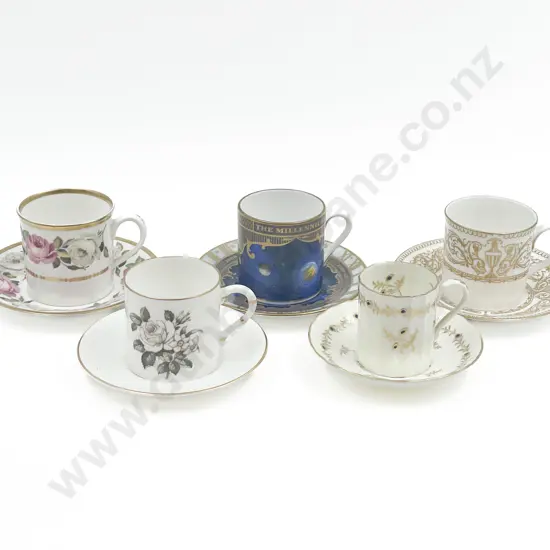 Five Royal Worcester Fancy China Cups and Saucers